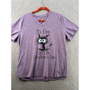 Funny Cat Lover Purple Graphic ShirtI ts Fine Im Fine Everything Is Fine   2XL